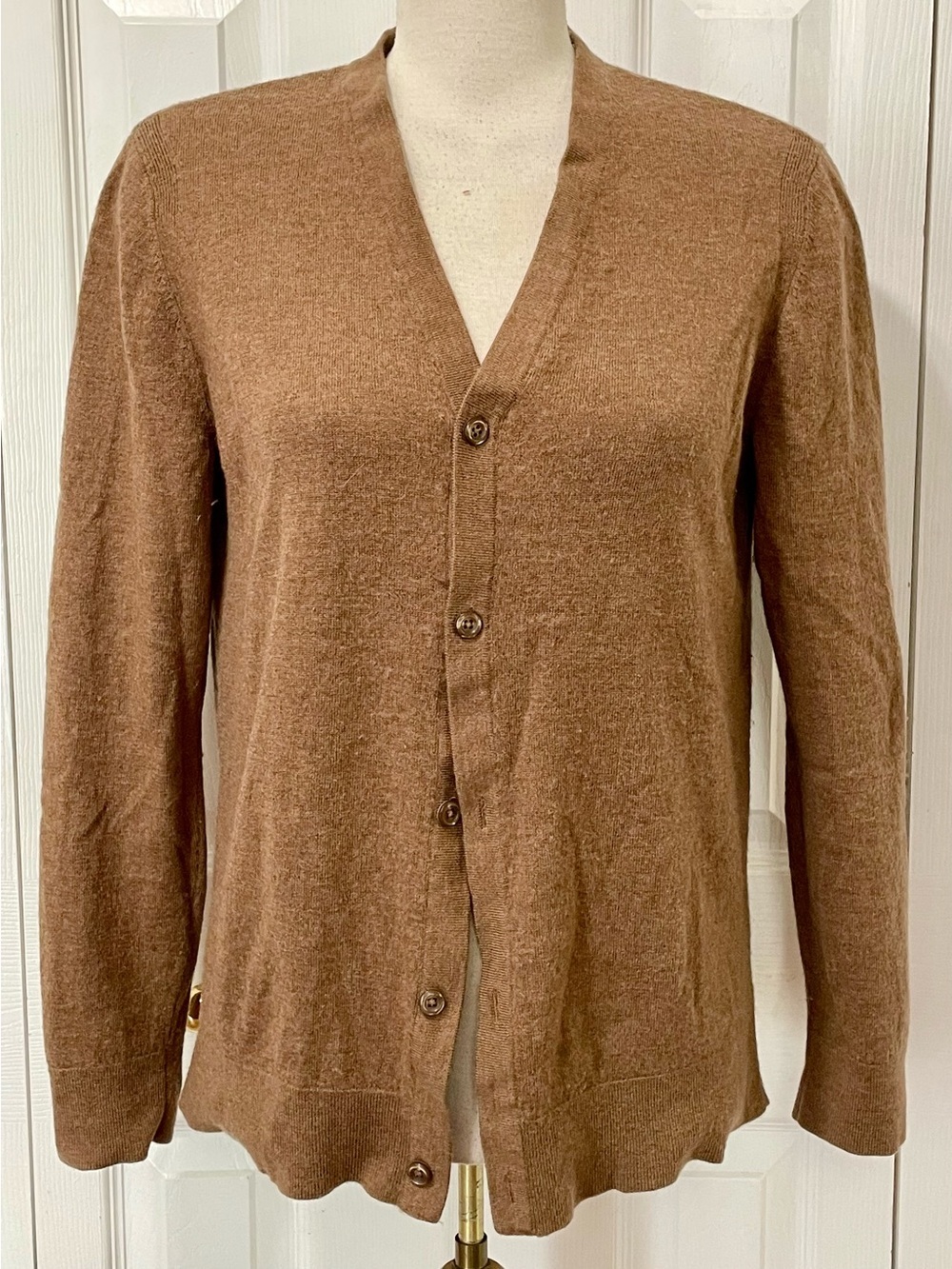 Express Oversized Merino Wool Camel Brown Button-Front V-Neck Cardigan
